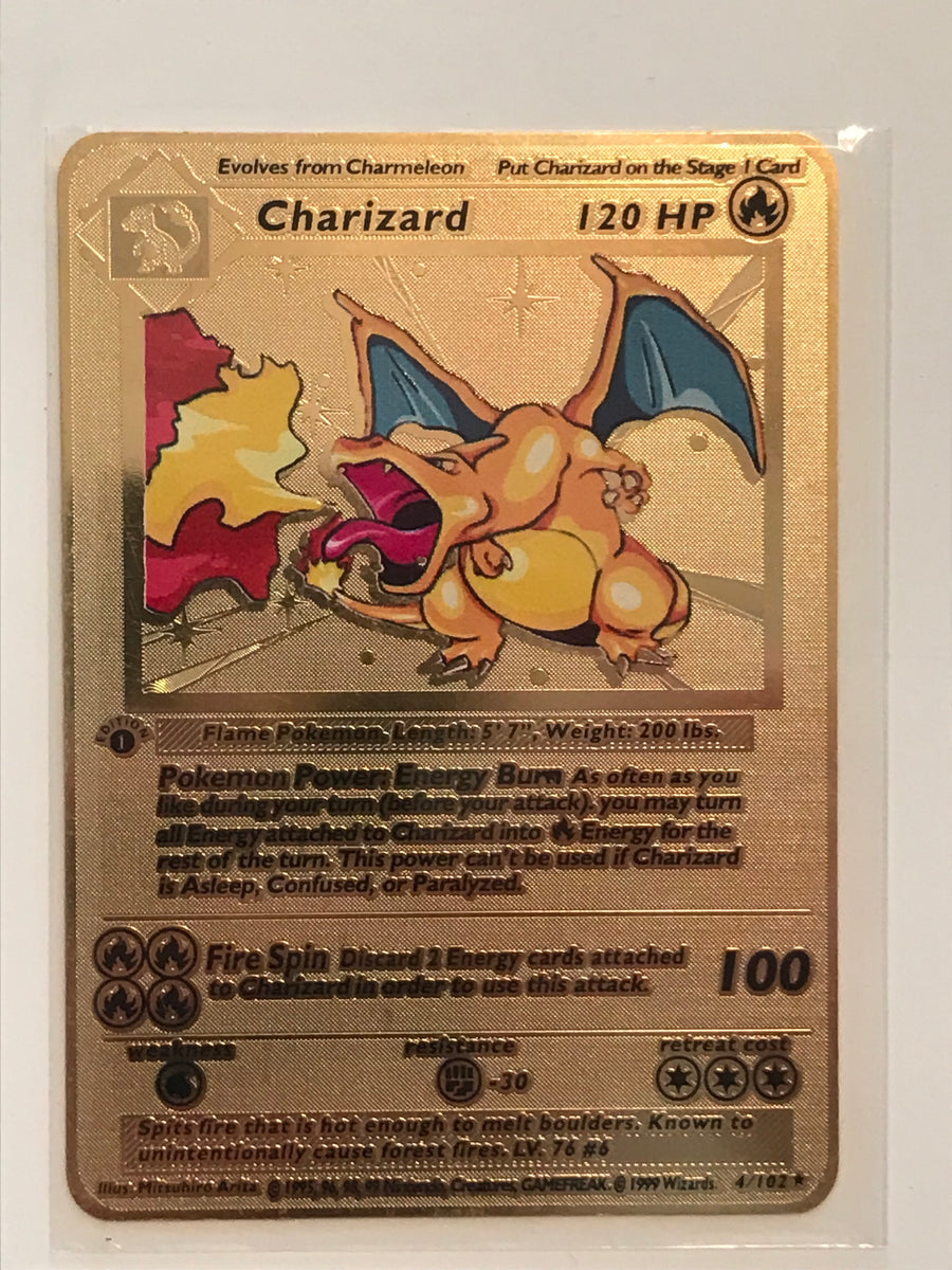 Pokemon Gold card Generic Charizard 1st Edition Charmeleon and Charmander  Base Set Metal Collection Pokemon Cards