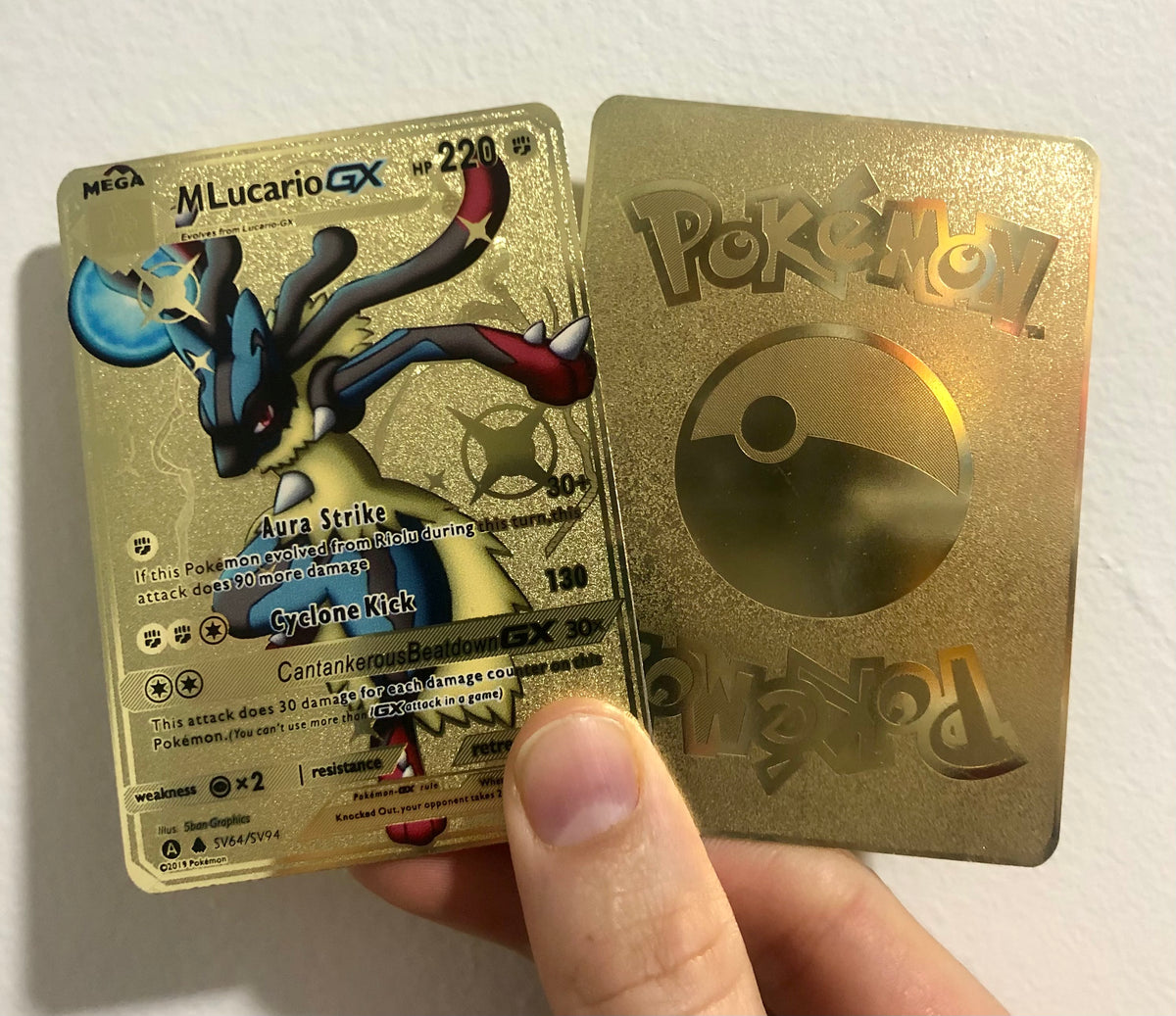 Mavin  Gold Mega Lucario GX EX Pokemon Card Shiny Full Art SV22 Custom  Metal Holo Promo