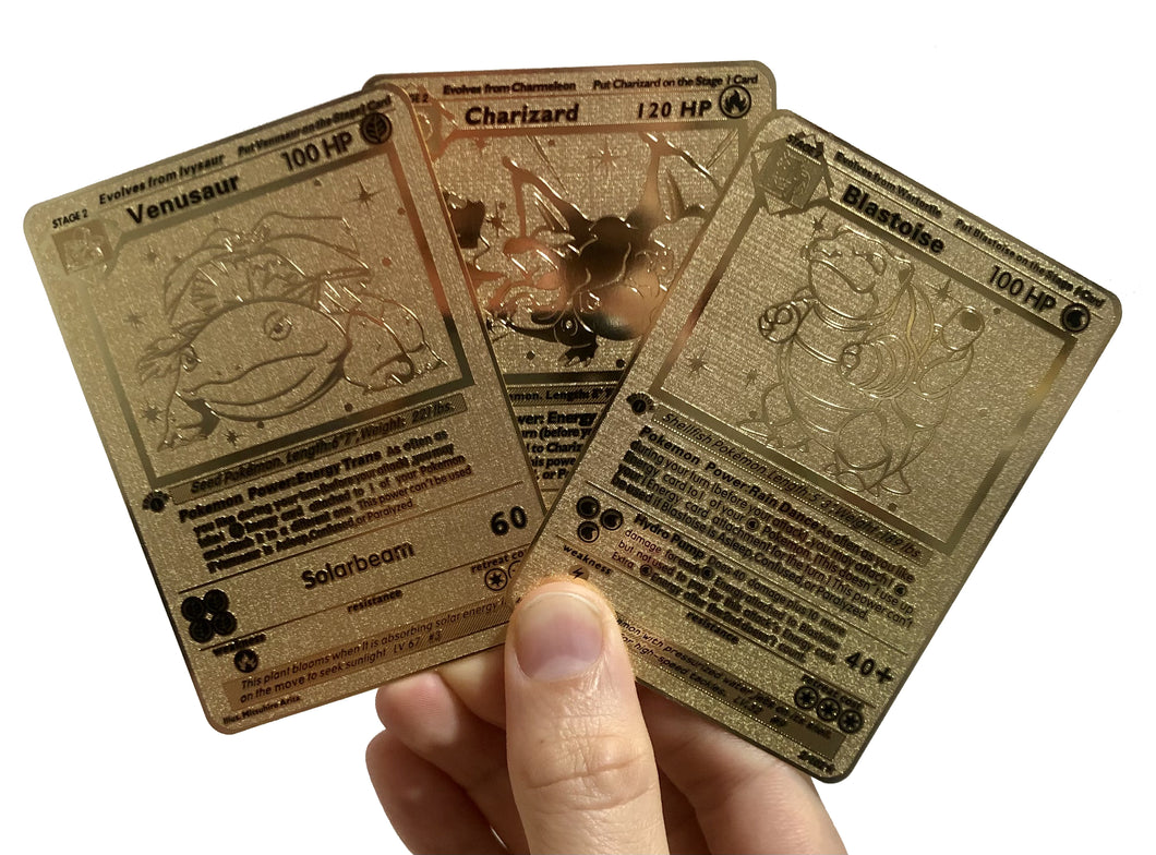 Charizard, Blastoise & Venusaur Base Set Custom Metal Pokemon Cards
