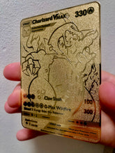 Load image into Gallery viewer, Pure Gold Charizard VMAX custom Metal Pokemon Card
