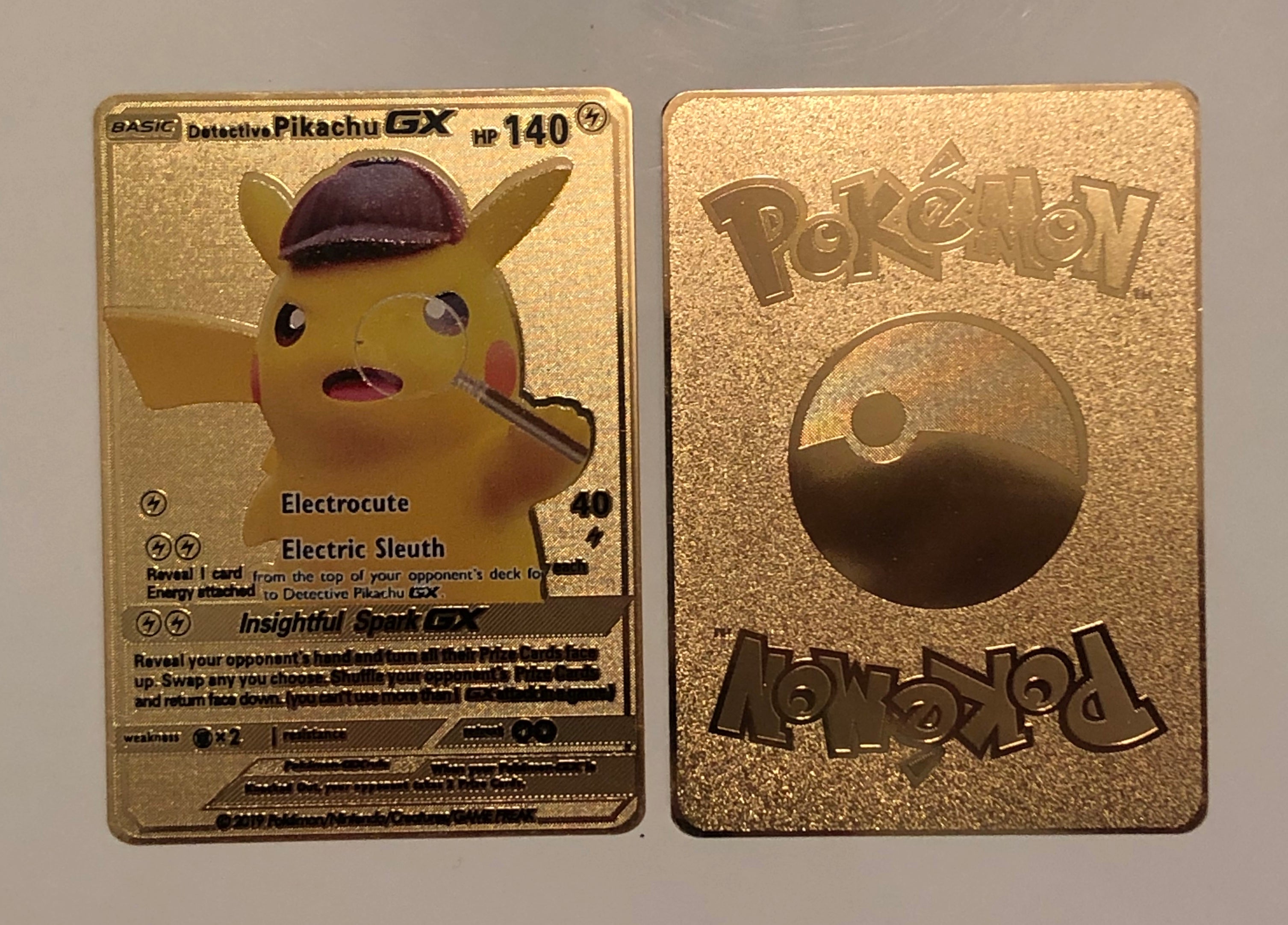 GOLD Detective Pikachu GX metal collector's Replica