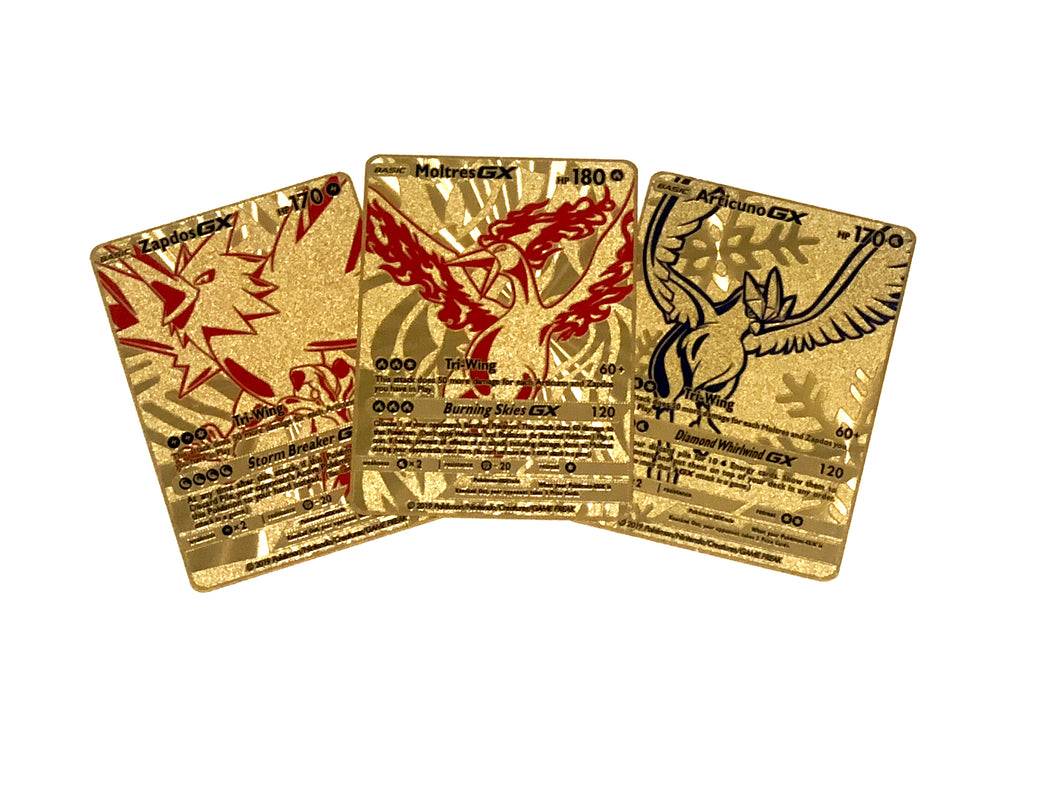 Moltres, Articuno & Zapdos Full Art Custom Metal Pokemon Card