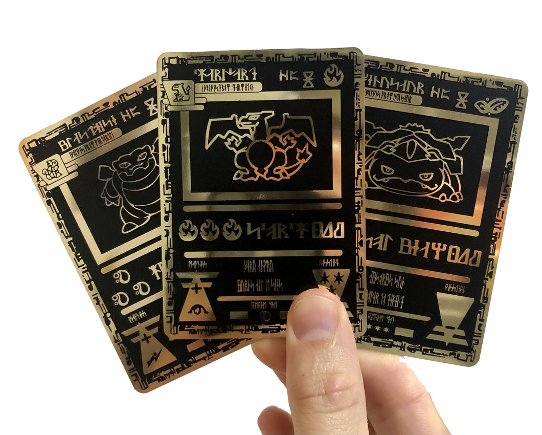 Ancient Charizard, Blastoise & Venusaur Custom Metal Pokemon Cards