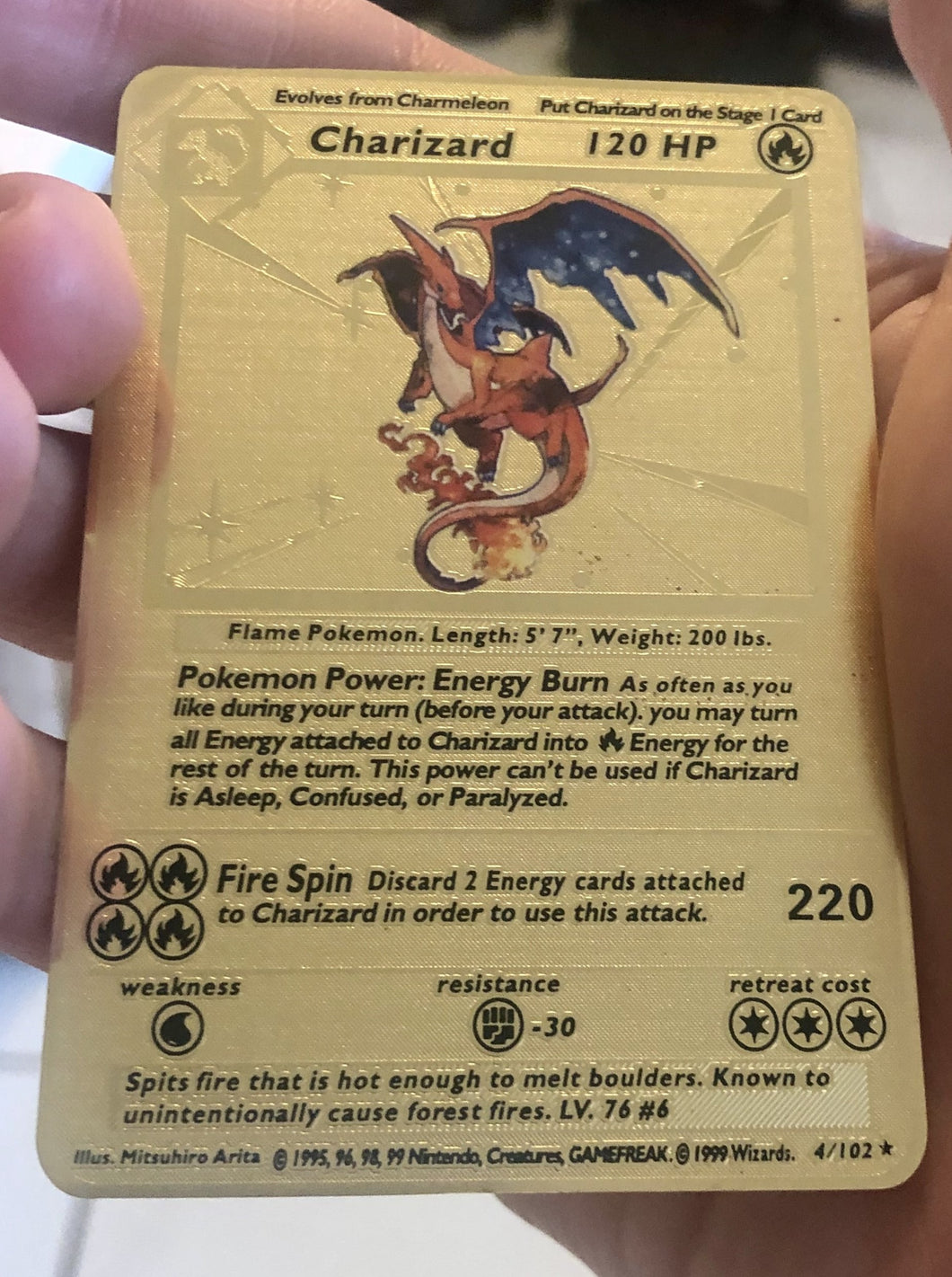 Asian Art Charizard gold metal Pokemon card