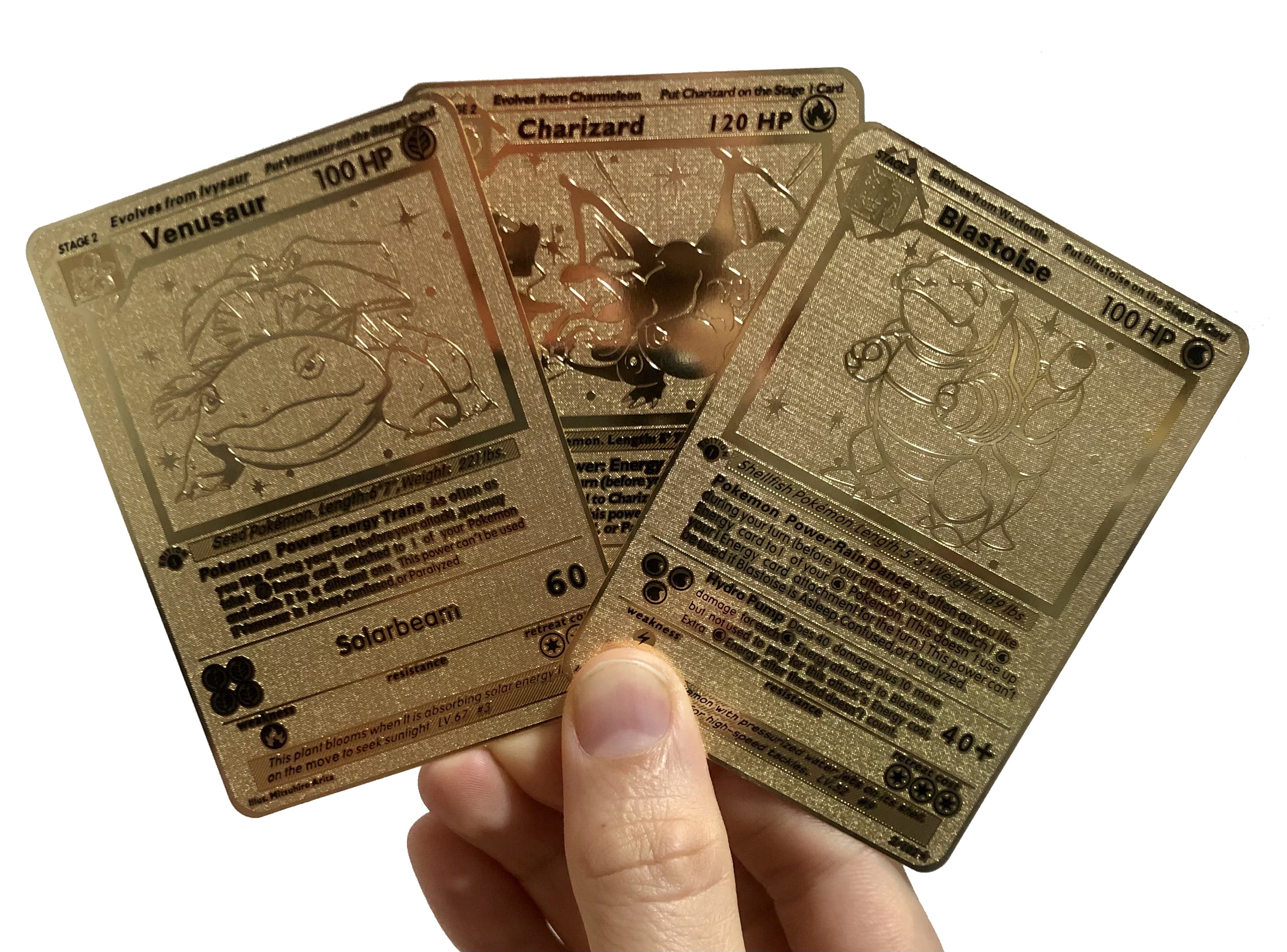 NEW Pokemon Metal Golden Cards Mystical Unown Charizard Blastoise Venusaur  Mewtwo The Eye of Horus Game Collection Cards