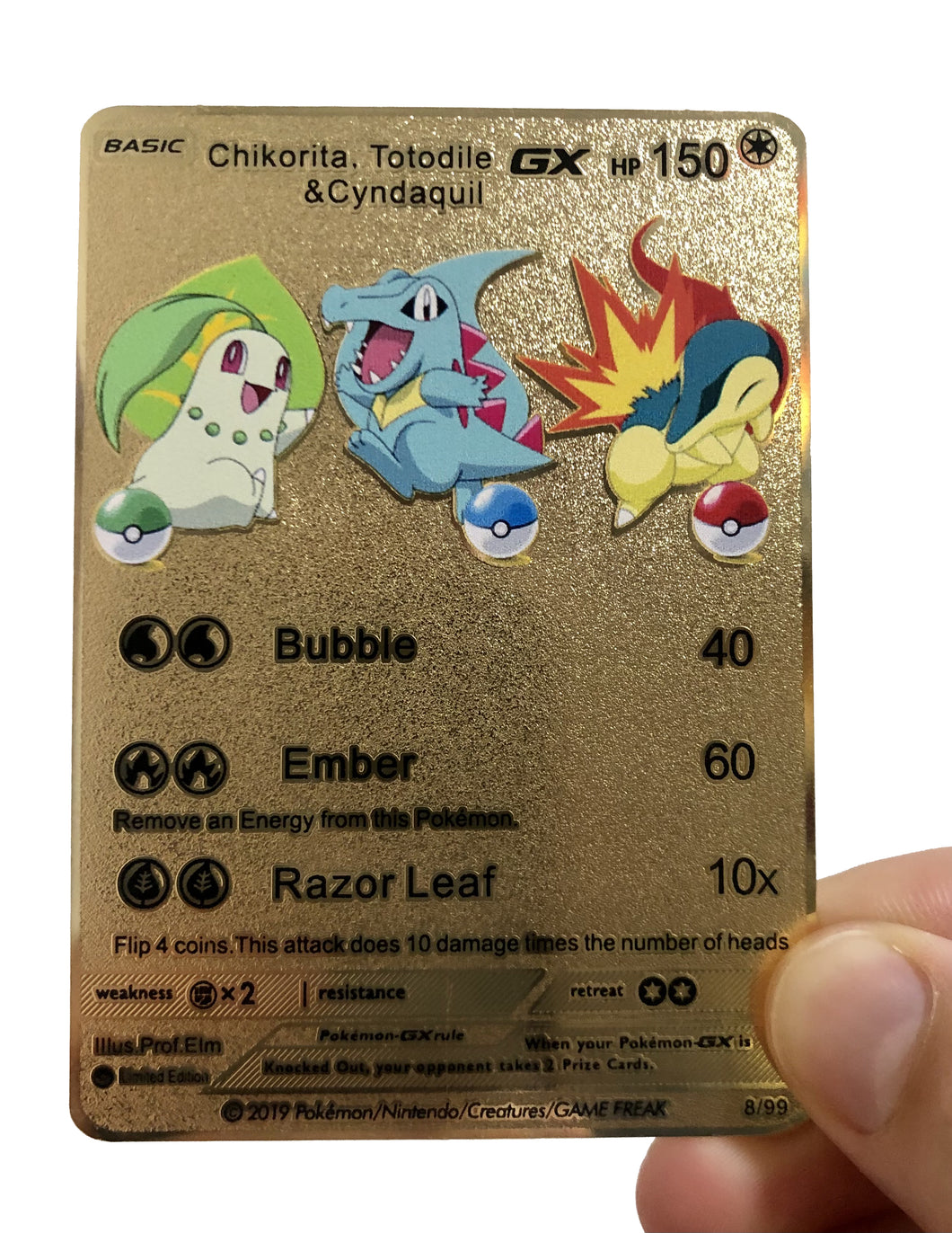 Chikorita, Totodile & Cyndaquil GX Full Art Custom Metal Pokemon Card