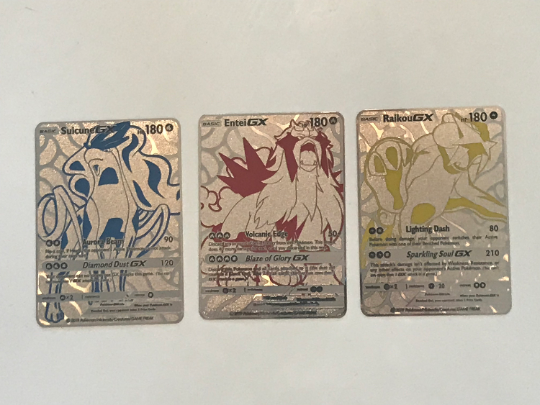 Raikou, Entei and Suicune Full Art Silver Metal Pokemon Cards