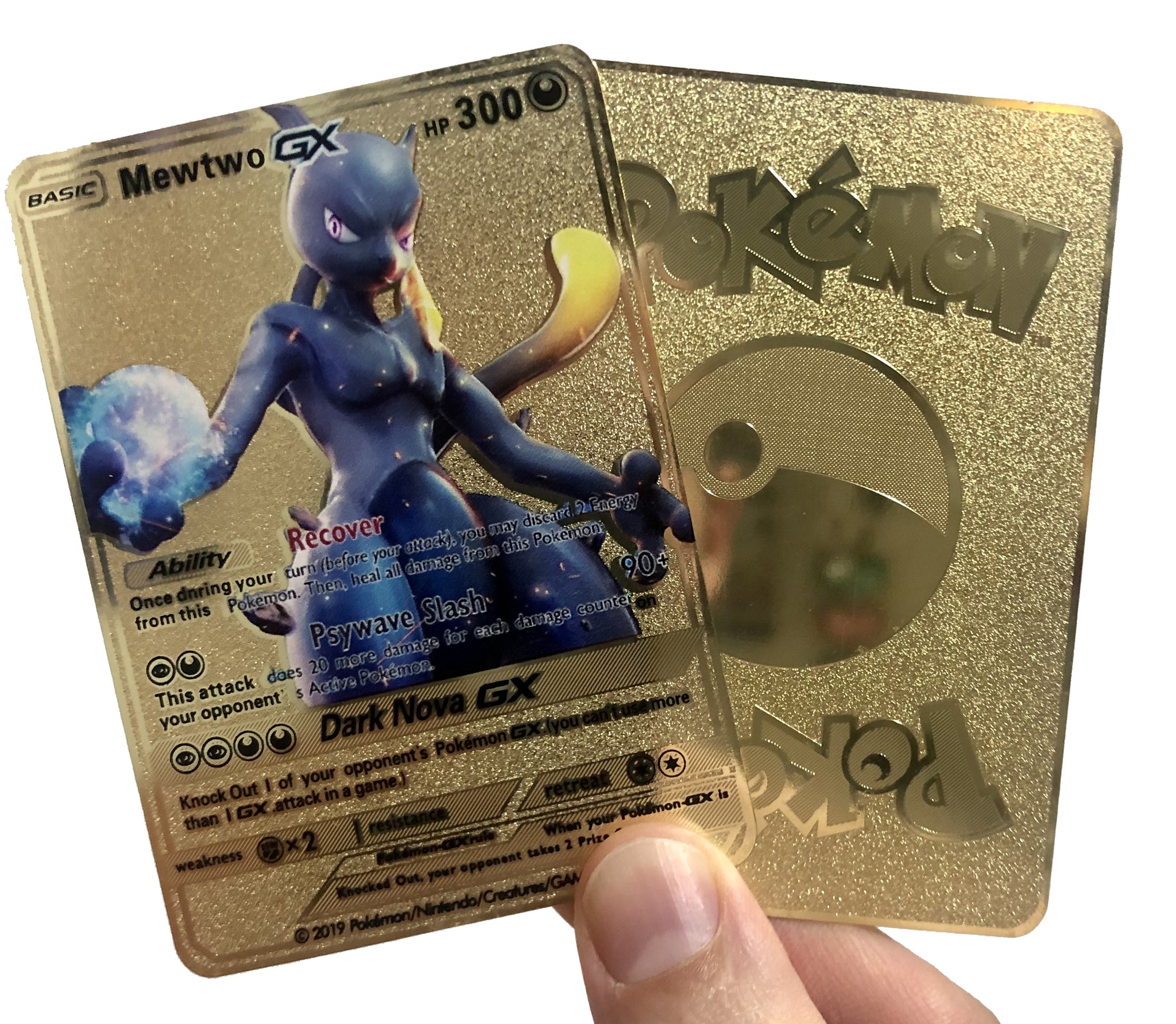 Mavin  Metal Gold Shadow Mewtwo GX & Ancient Mew Custom Pokemon Go Card  Amiibo Promo