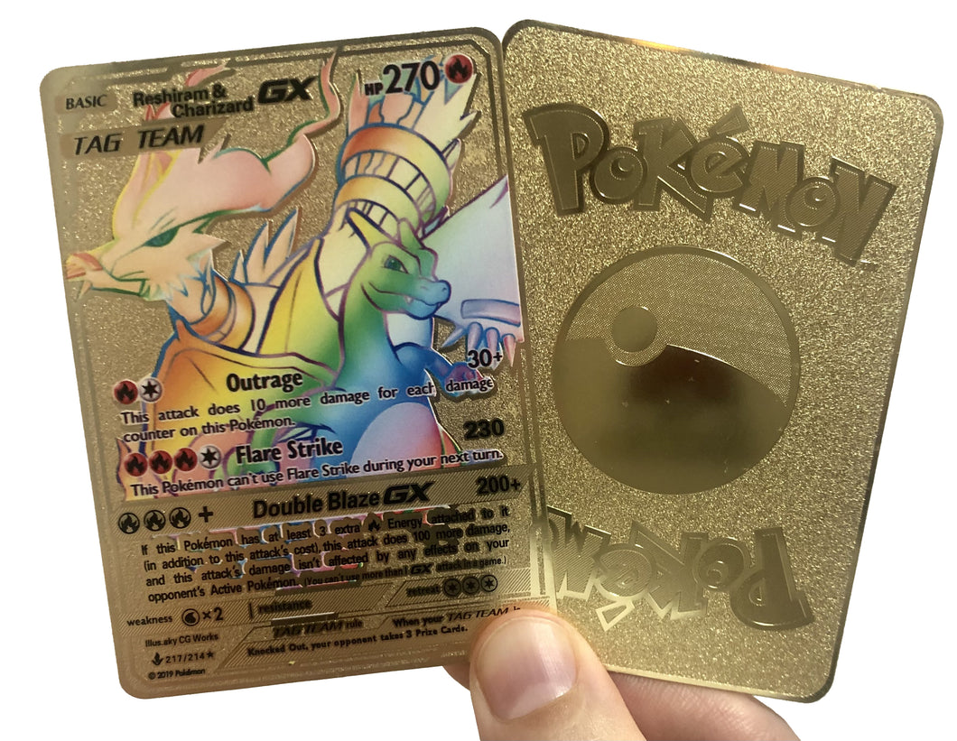 Reshiram & Charizard GX Hyper Rare Custom Metal Pokemon Card