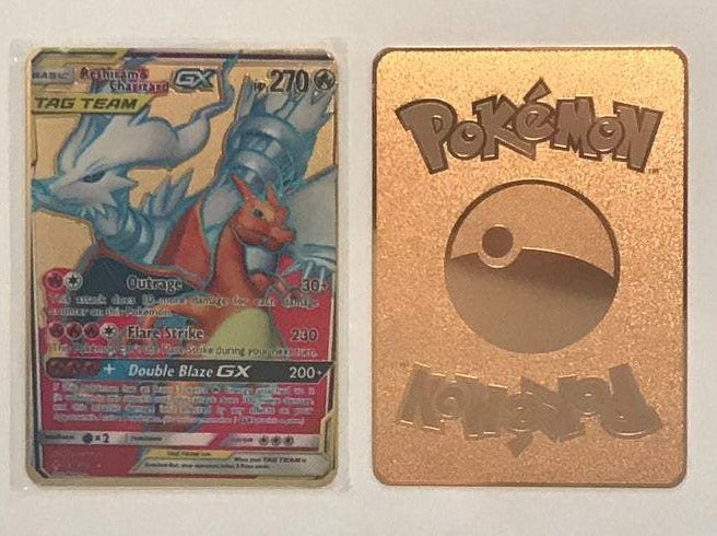 Reshiram & Charizard GX Custom Metal Pokemon Card